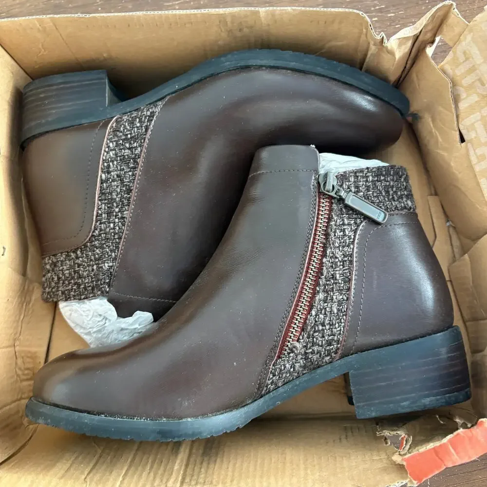 Propet Taneka Ankle Boots 6 6W Wide Brown Leather NWT Ankle Booties Comfort